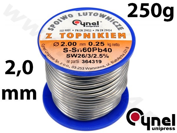 Lydmetalio viela Ø 2,00mm. 250g su fliusu (76819)