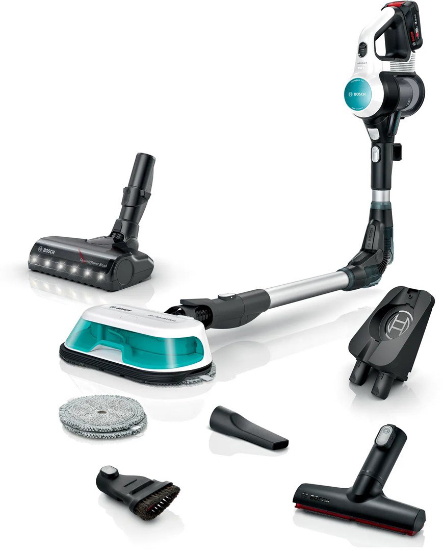 Belaidis dulkių siurblys „2-in-1“, siurbiantis ir šluojantis Unlimited 7 ProHygienic Aqua White
