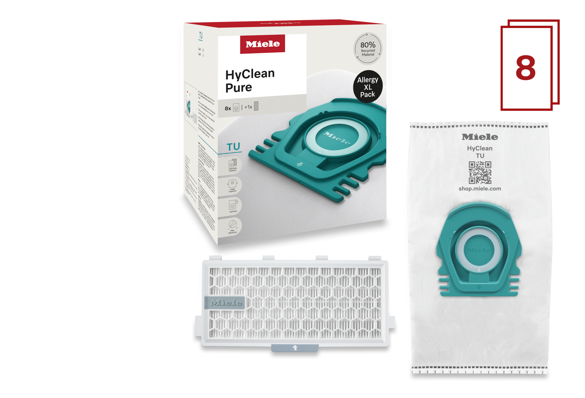 Dulkių siurblio maišeliai ir HEPA AirClean filtras MIELE 12694920 HyCl.Pure TU+HA50