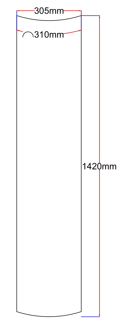 Dušo kabinos šoninis stiklas lenktas 305x1420 fabric 4.23.
