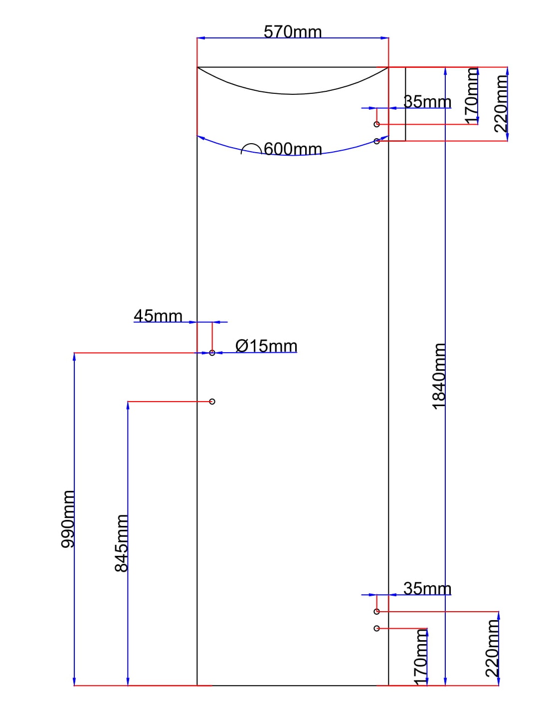 Dušo kabinos durys lenktos 570x1840 skaidrios 2.77.