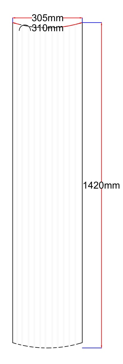 Dušo kabinos šoninis stiklas lenktas 305x1420 (310 mm) skaidrus dekoras 4.35.