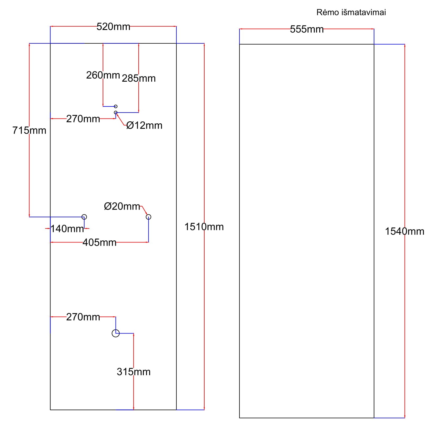 Dušo kabinos galinis stiklas 520x1510 juodas II