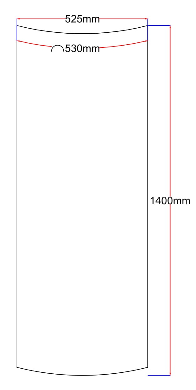 Dušo kabinos šoninis stiklas lenktas 535x1400 skaidrus 4.17.