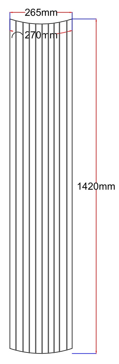 Dušo kabinos šoninis stiklas lenktas 265x1420 (270 mm) skaidrus dekoras 4.34.