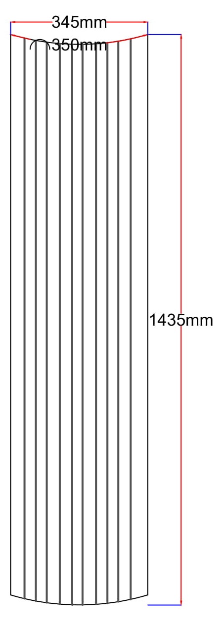 Dušo kabinos šoninis stiklas lenktas 345x1435 (350 mm) skaidrus dekoras 4.36.