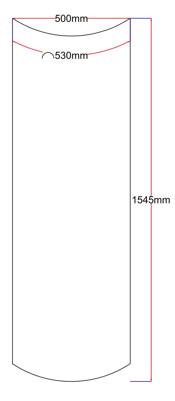 Dušo kabinos šoninis stiklas lenktas 500x1545 grey 7.2