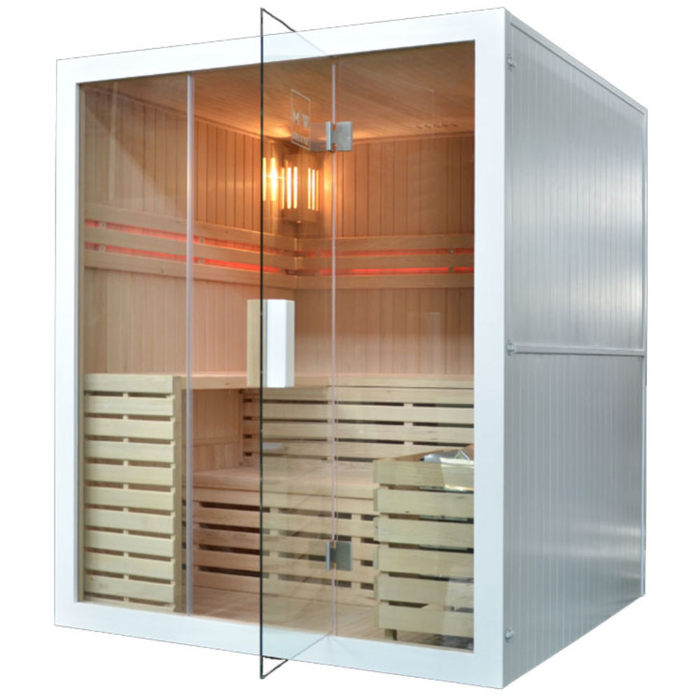 Sausa Pirtis AMO-EA4-W Balta Su Krosnele 180x160x200 Keturvietė