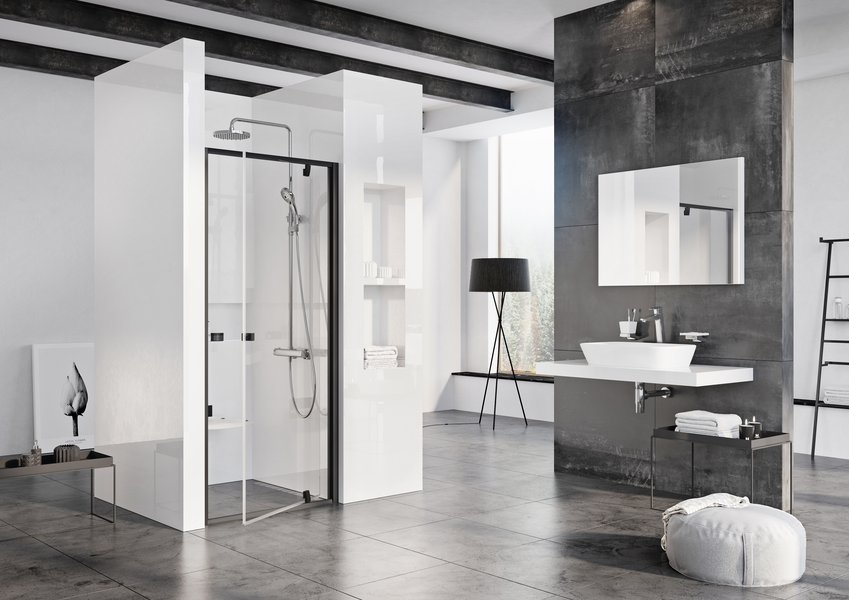 Varstomos dušo durys Ravak Pivot, PDOP1-80, juoda+Transparent