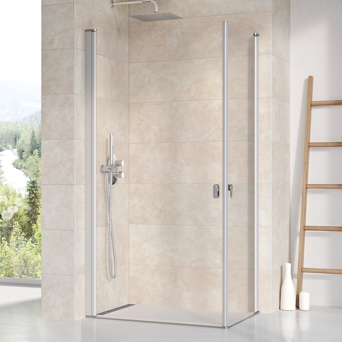 Stačiakampės dušo kabinos sienelė Ravak Chrome, CRV1-90, satinas+stiklas Transparent