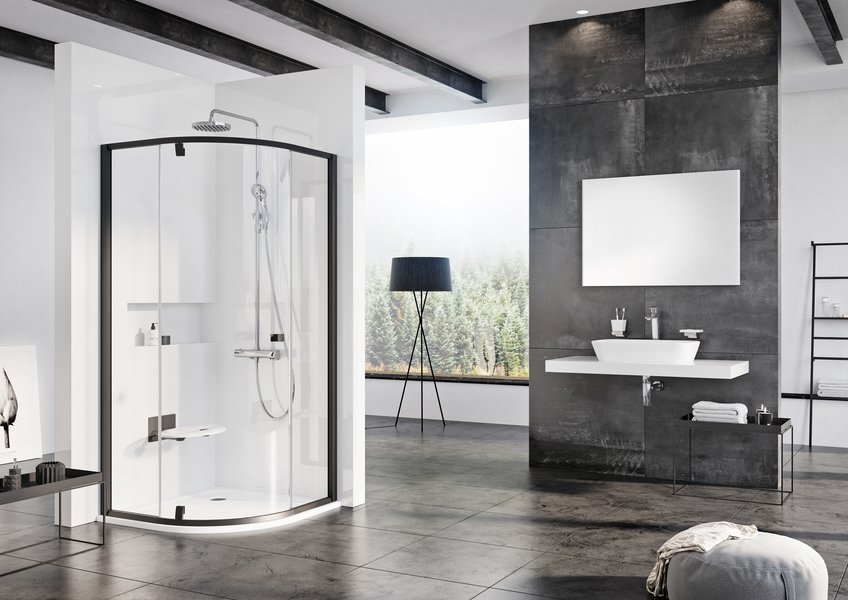 Pusapvalė dušo kabina Ravak Pivot, PSKK3-100, juoda+Transparent