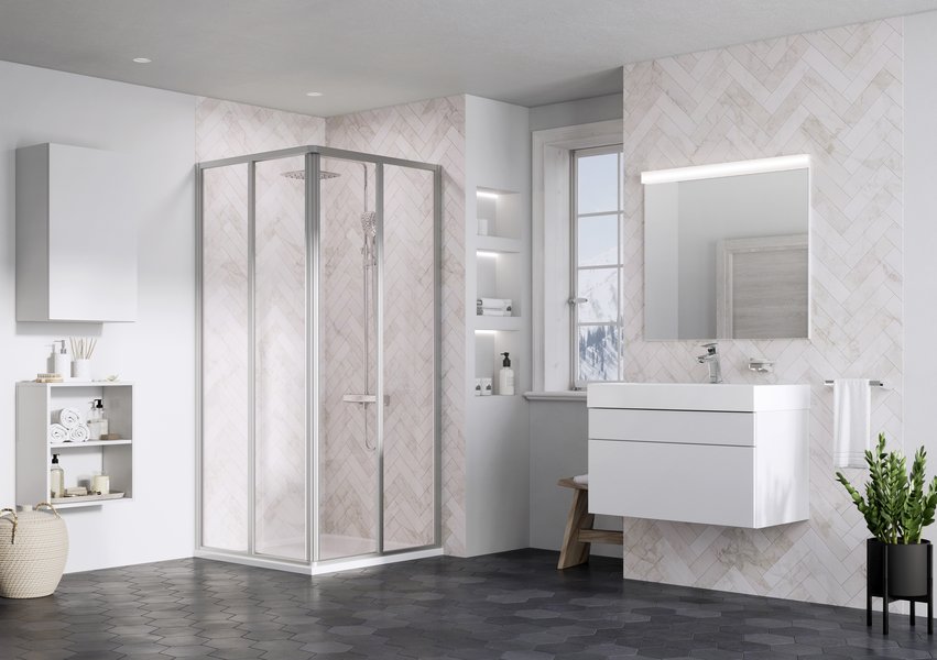 Kvadratinė dušo kabina Ravak Supernova SRV2-S+SRV2-S, 80x80, satinas+pearl