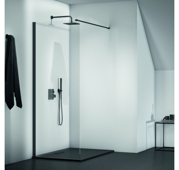 Ideal Standard CONNECT 2 stiklo sienelė dušui 90x195 cm juodos matinės spalvos profiliais, K9377V3 : Profilio spalva - Juoda, Stiklas - Skaidrus, Walk-in dušo pertvaros nominalus matmuo - 90