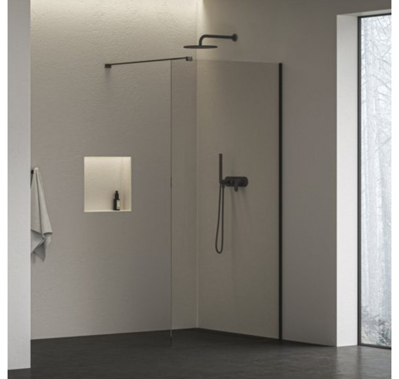 Ravak Walk-In Air Wall stacionari dušo sienelė, pasirinkite dydį ir spalvą : Profilio spalva - Juoda, Stiklas - Skaidrus, Walk-in dušo pertvaros nominalus matmuo - 90