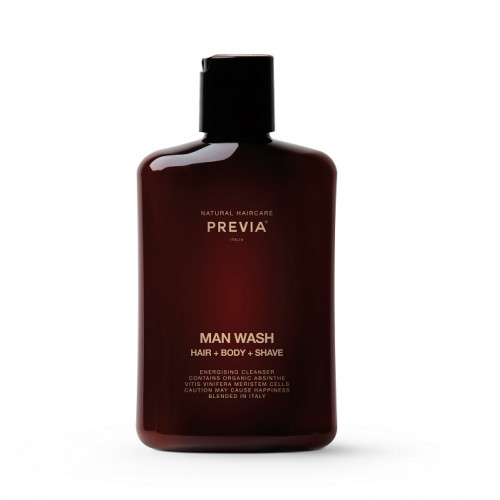 PREVIA Man Wash Energising Cleanser Vyrų šampūnas, dušo želė ir skutimosi priemonė, 250ml