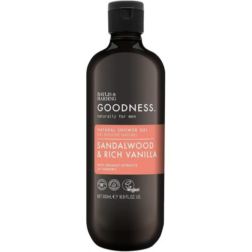 Baylis & Harding Sandalwood & Rich Vanilla Natural Shower Gel Dušo gelis vyrams, 500ml