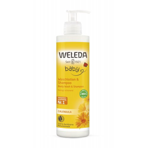 Weleda Calendula Baby Body Wash & Shampoo Vaikiškas šampūnas ir prausiklis su medetkomis, 400ml