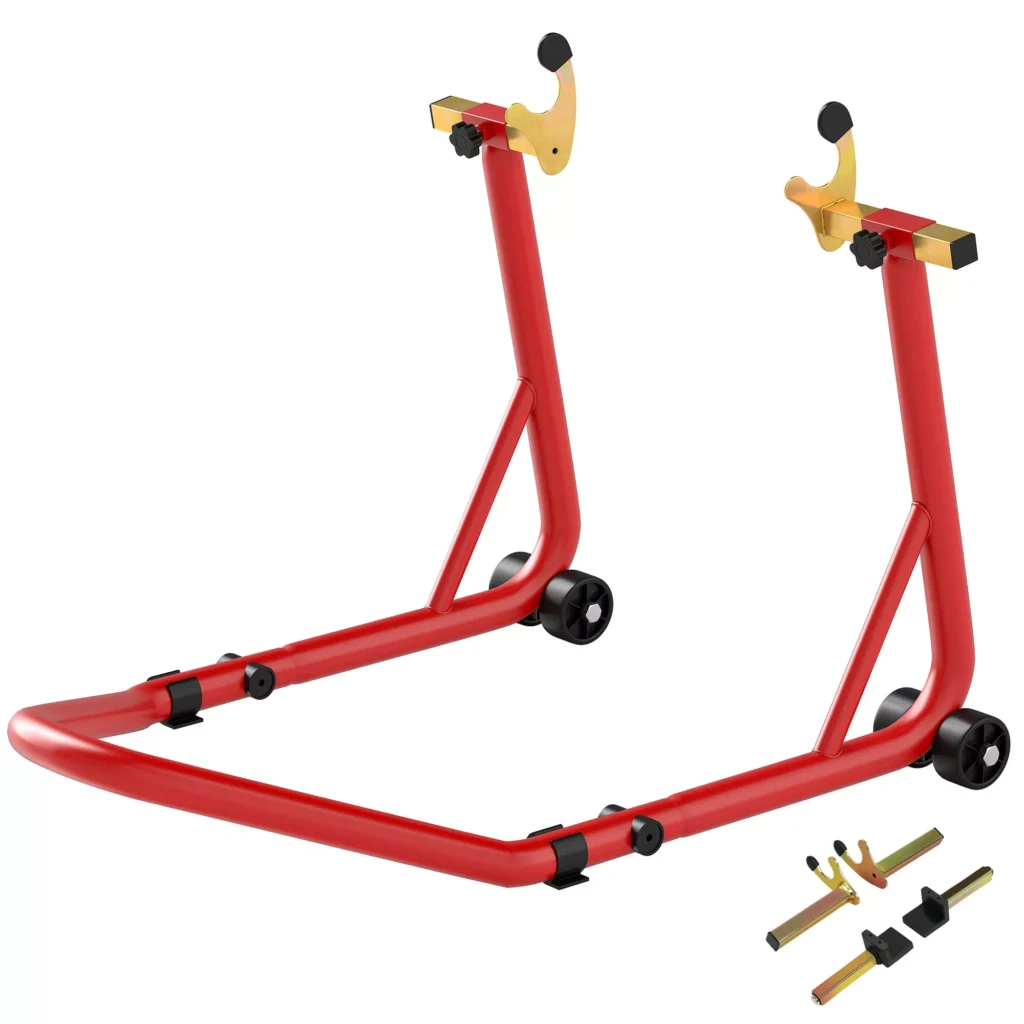 HOMCOM Motociklo Stovas Rinkinys Priekinis/Galinis Montavimo Stovas Motociklo Kėlimo Stovas iki 544 kg Motociklo Galinio Rato Stovas Plienas Raudonas