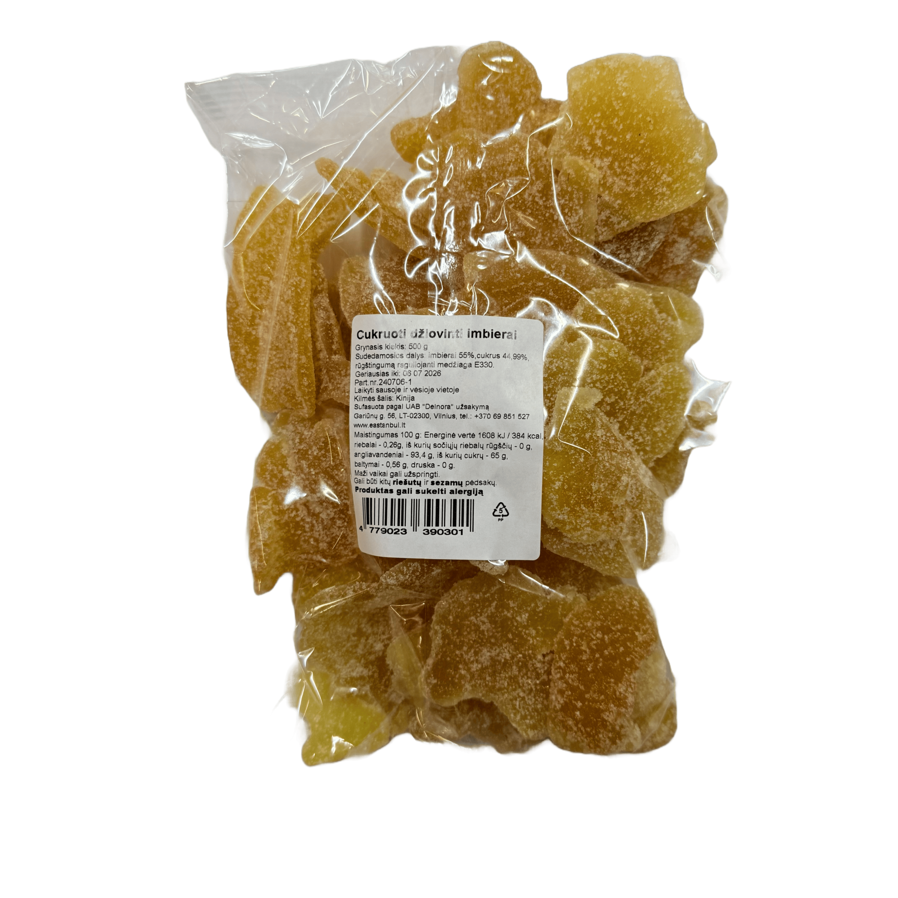 Cukruoti džiovinti imbierai, 500g