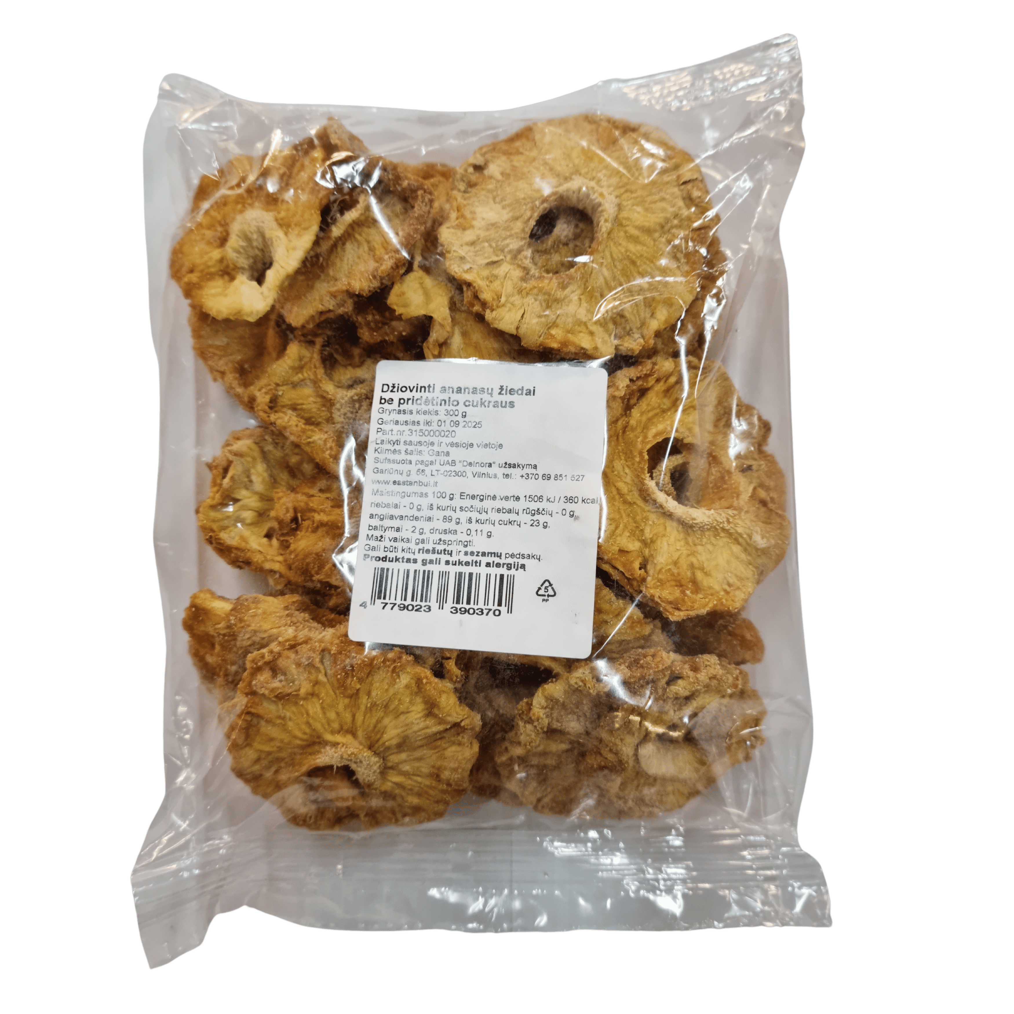 Džiovinti ananasų žiedai be pridėtinio cukraus, 300g
