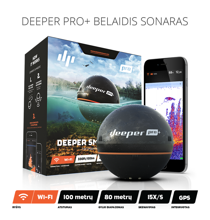 Žuvų paieškos sensorius DEEPER PRO+