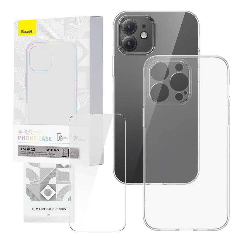 Permatomas dėklas ir grūdinto stiklo rinkinys "Baseus Corning", skirtas "iPhone 12