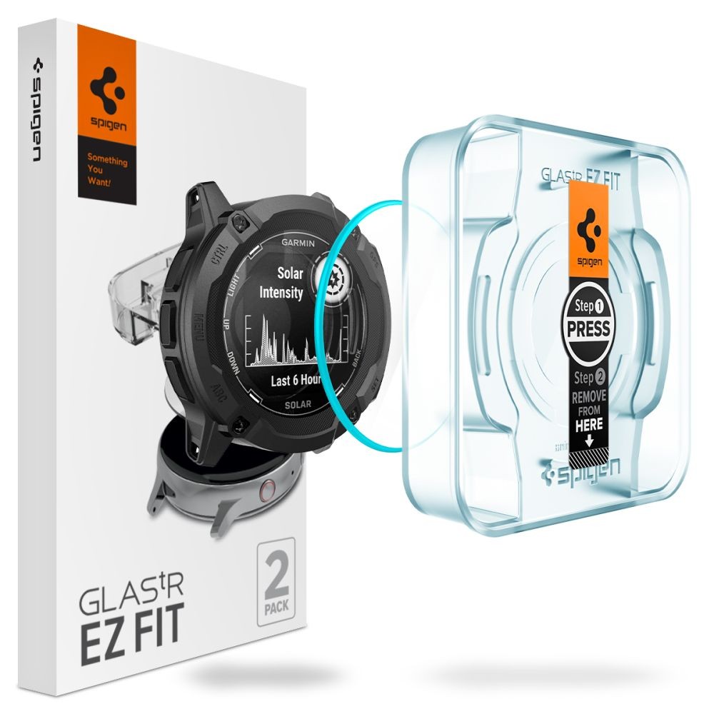 Apsauginis stiklas "Spigen Glas.Tr ”EZ-FIT” (2-vnt) su montavymo rėmeliu laikrodžiui Garmin Instinct 2X