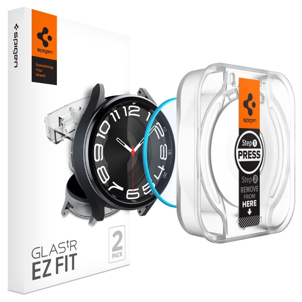 Apsauginis stiklas "Spigen Glas.Tr ”EZ-FIT” (2-vnt) su montavymo rėmeliu laikrodžiui Galaxy Watch 6 Classic (43 MM)