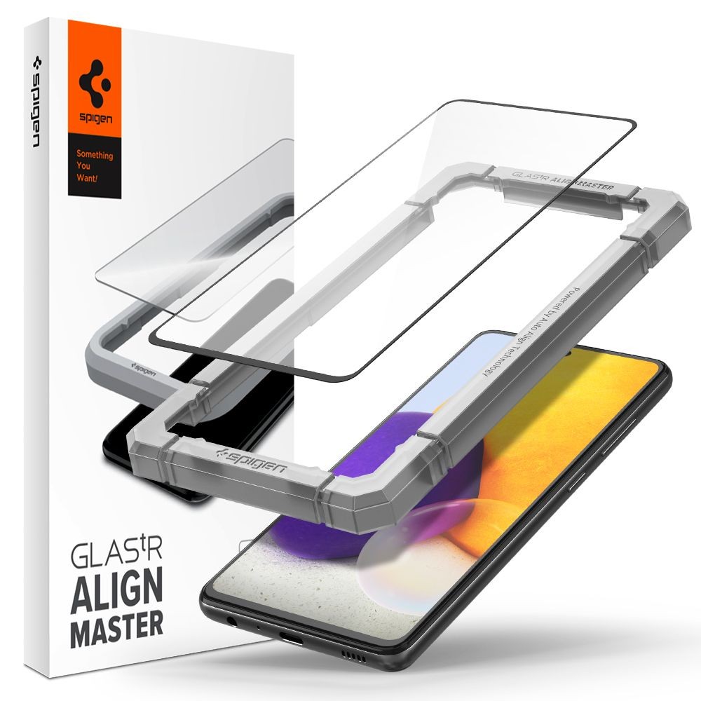 Apsauginis grūdintas stiklas juodais kraštais Spigen "Glass Fc" telefonui Samsung Galaxy A52 / A52 5G