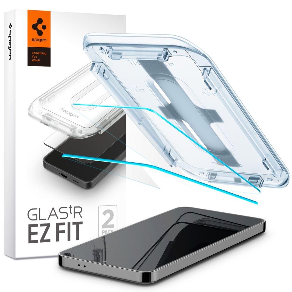 Apsauginis stiklas juodais krašteliais "Spigen Glas.Tr ”EZ FIT” (2-vnt) su montavymo rėmeliu telefonui Samsung Galaxy S24 Plus