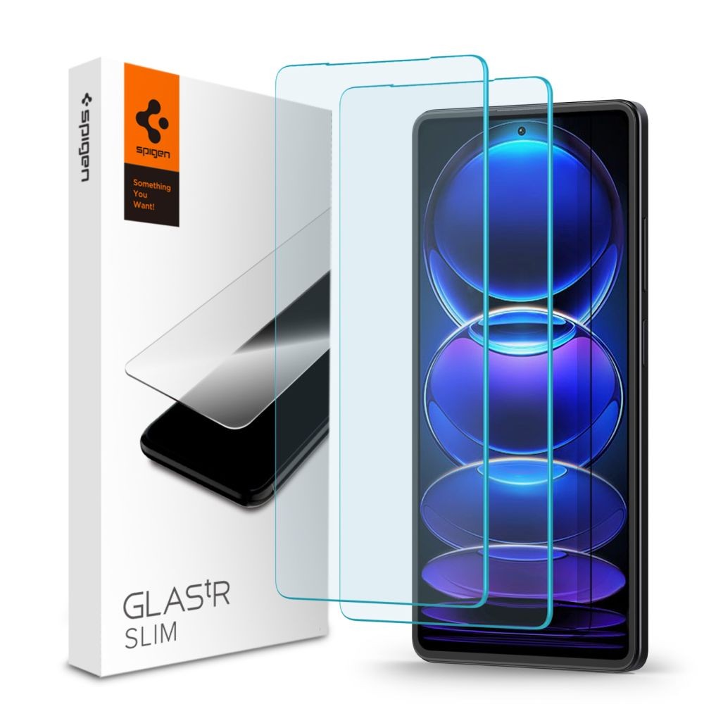 Skaidrus apsauginis grūdintas stiklas (2vnt)"Spigen Glas.Tr Slim 2-Pack" telefonui Xiaomi Redmi Note 12 Pro 5G / 12 Pro Plus 5G / Poco X5 Pro 5G
