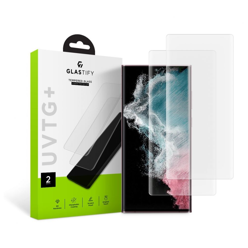 UV klijais klijuojamas stikliukas GLASTIFY UVTG+ (2vnt) telefonui Samsung Galaxy S22 Ultra