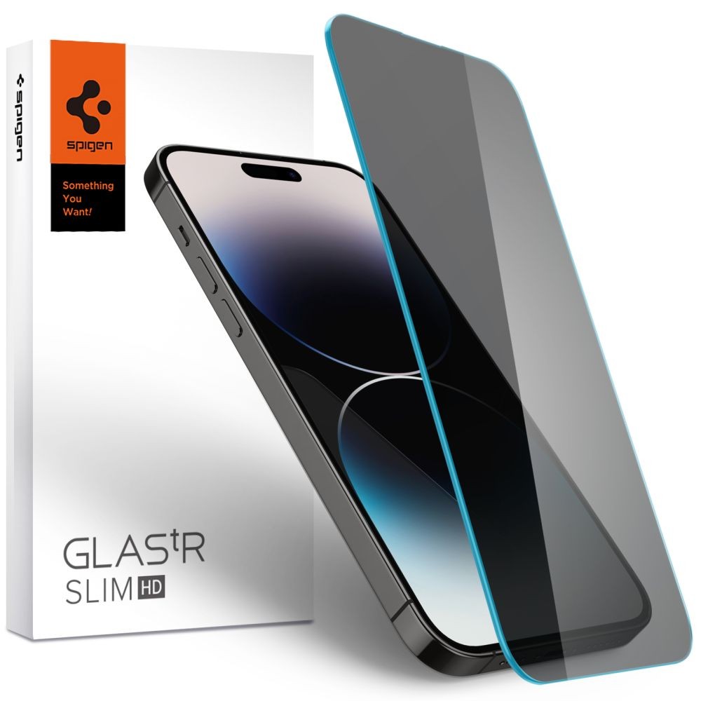 Privatum suteikiantis apsauginis grūdintas stiklas "Spigen Glass.Tr Slim Privacy" telefonui iPhone 14 Pro Max