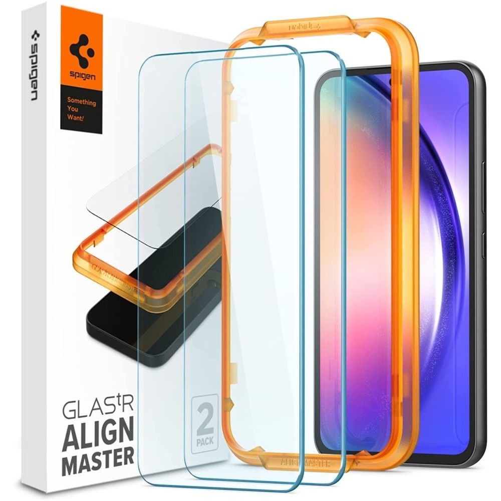 Apsauginis stiklas su montavimo rėmeliu Spigen "Alm Glas.TR 2-Pack" 2vnt. telefonui Samsung Galaxy A54 5G