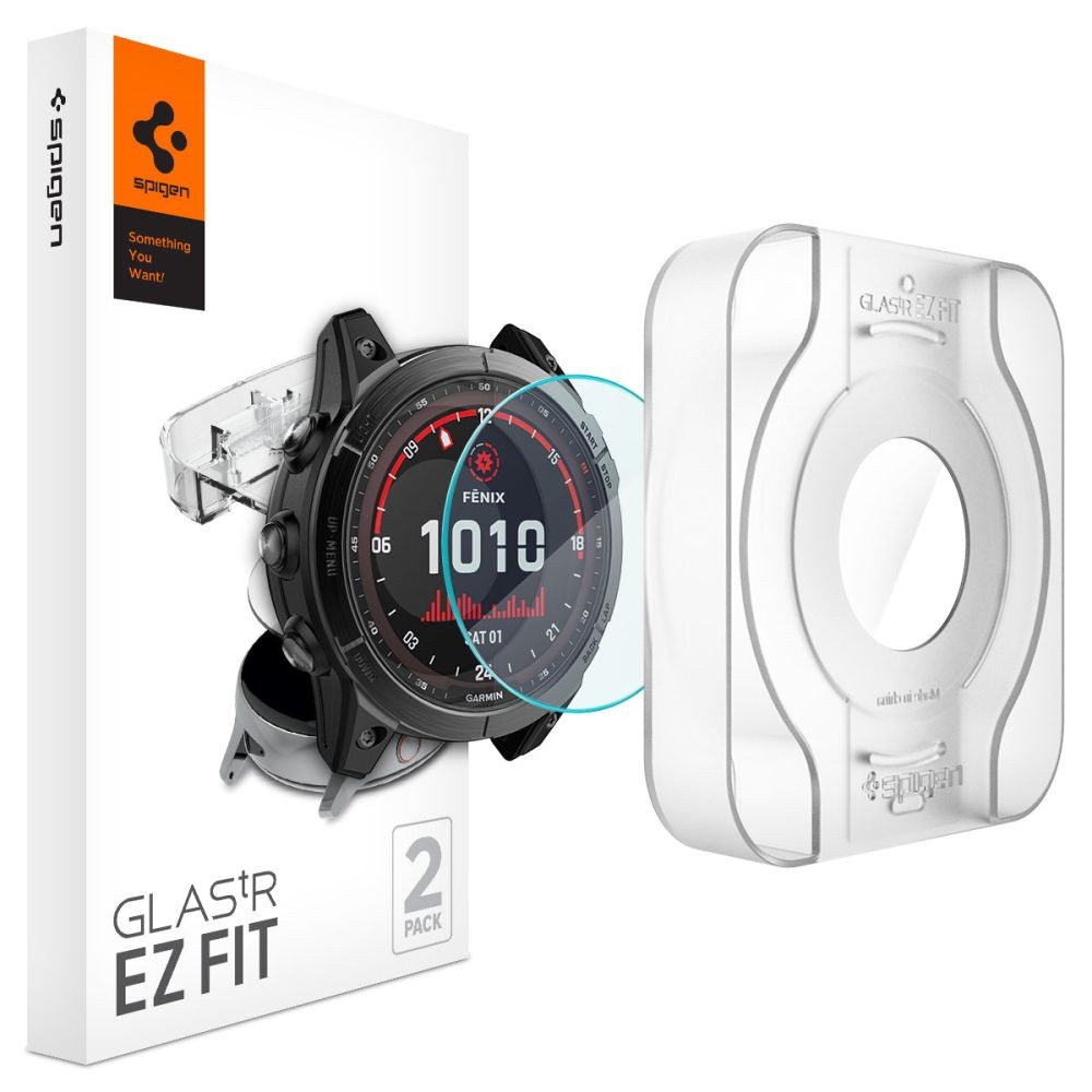 Apsauginis stiklas "SPIGEN GLAS.TR ”EZ FIT” (2-vnt) su montavymo rėmeliu laikrodžiui Garmin Fenix 7X