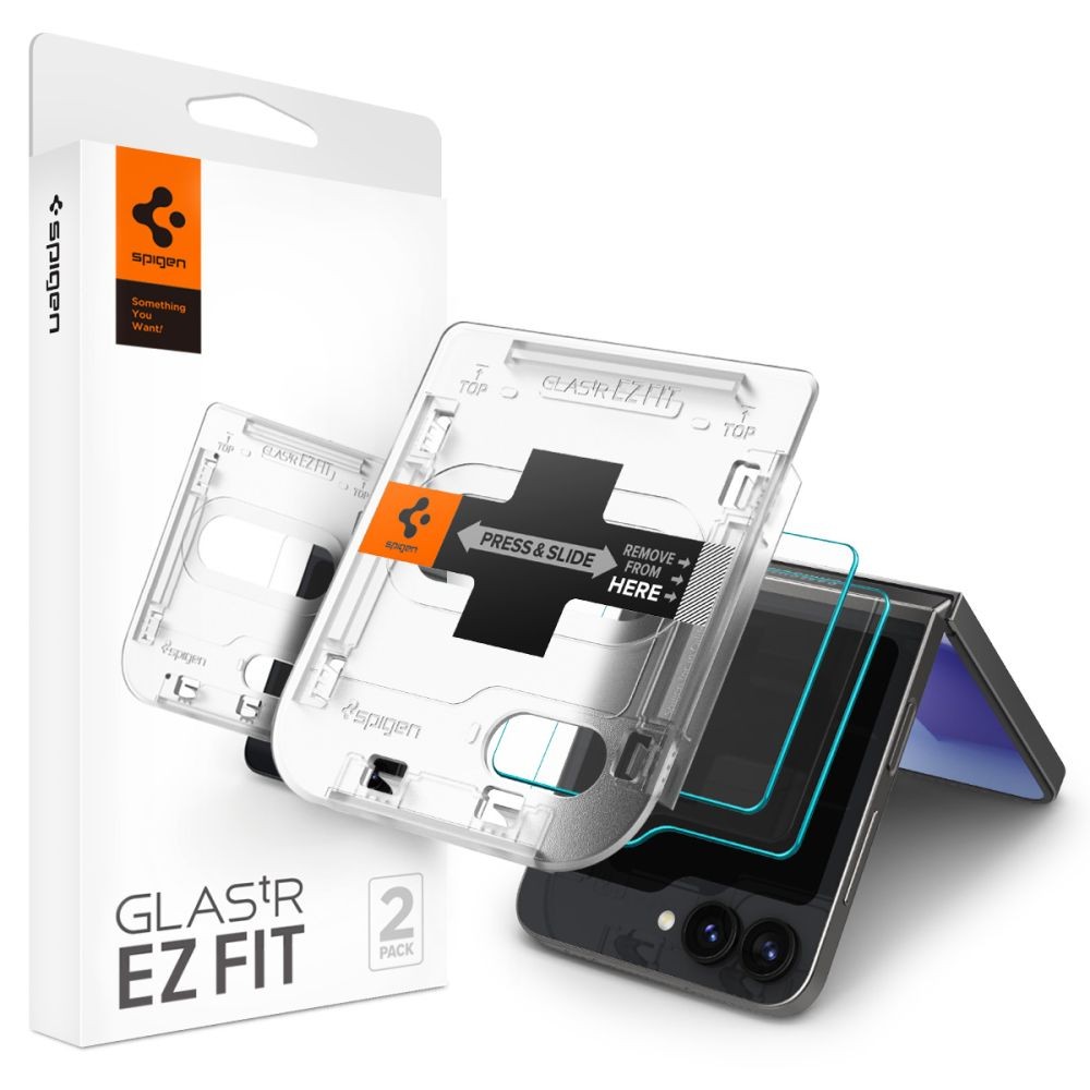 Apsauginis stiklas "SPIGEN GLAS.TR ”EZ FIT” (2-vnt) su montavymo rėmeliu telefonui Samsung Galaxy Z Flip 6