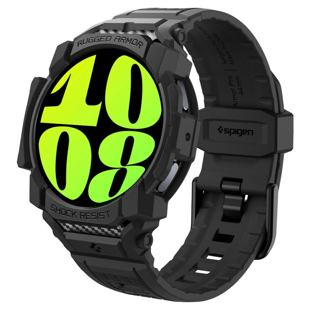 Juodos spalvos sportinio stiliaus apyrankė/dėklas "Spigen Rugged Armor Pro" laikrodžiui Samsung Galaxy Watch 7 (40 MM)