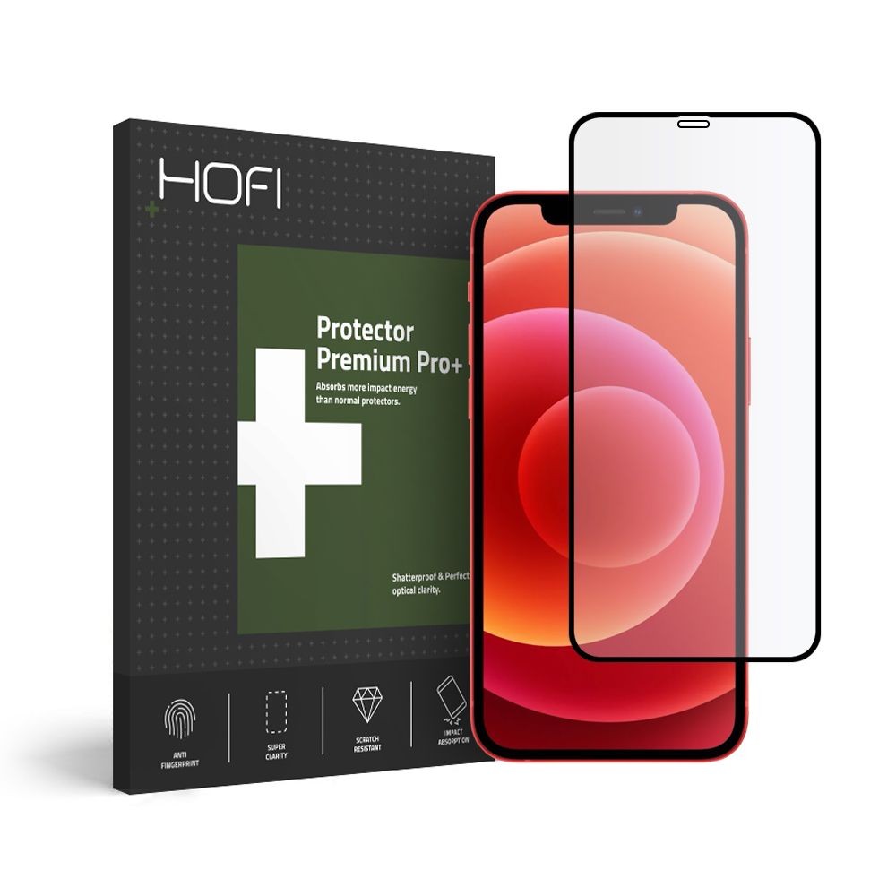 Apsauginis grūdintas stiklas juodais kraštais Hofi "Full Pro+" telefonui iPhone 12 / 12 Pro