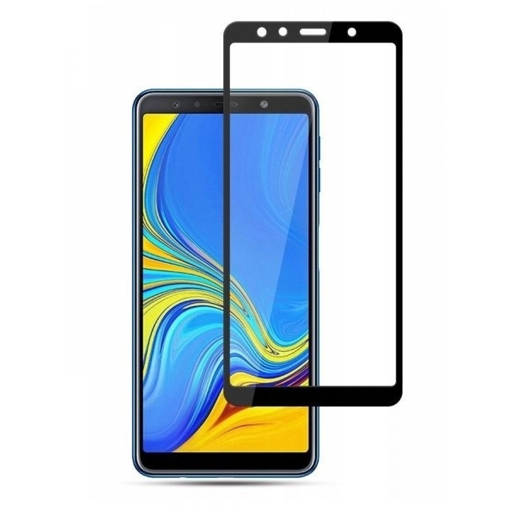 Juodas 5D HQ apsauginis grūdintas stiklas Samsung Galaxy A750 A7 2018 telefonui