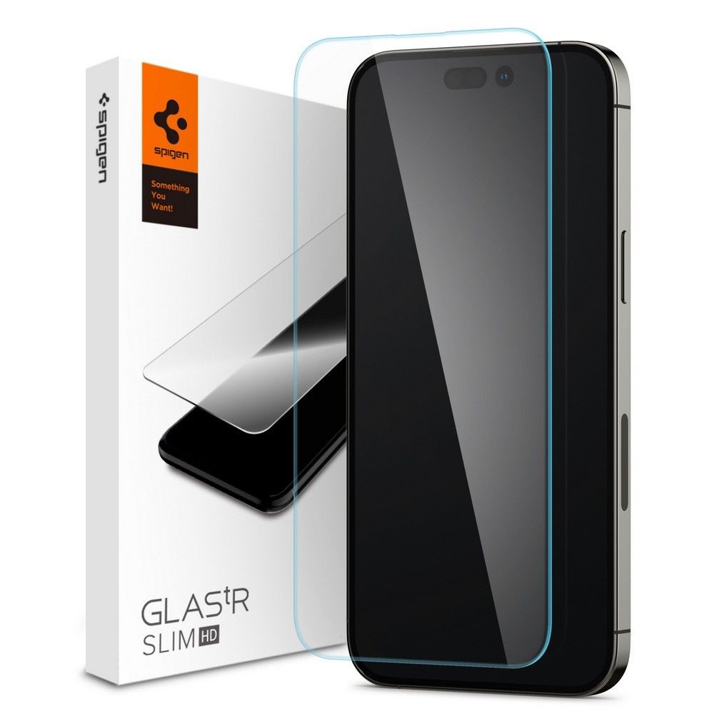 Skaidrus apsauginis grūdintas stiklas "Spigen Glas.Tr Slim" telefonui iPhone 14 Pro Max