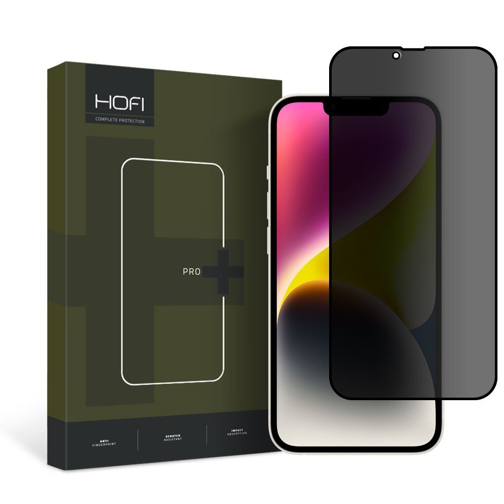 Privatum suteikiantis apsauginis stikliukas "Hofi Anti Spy Glass Pro+ Privacy" telefonui iPhone 13 / 13 Pro / 14