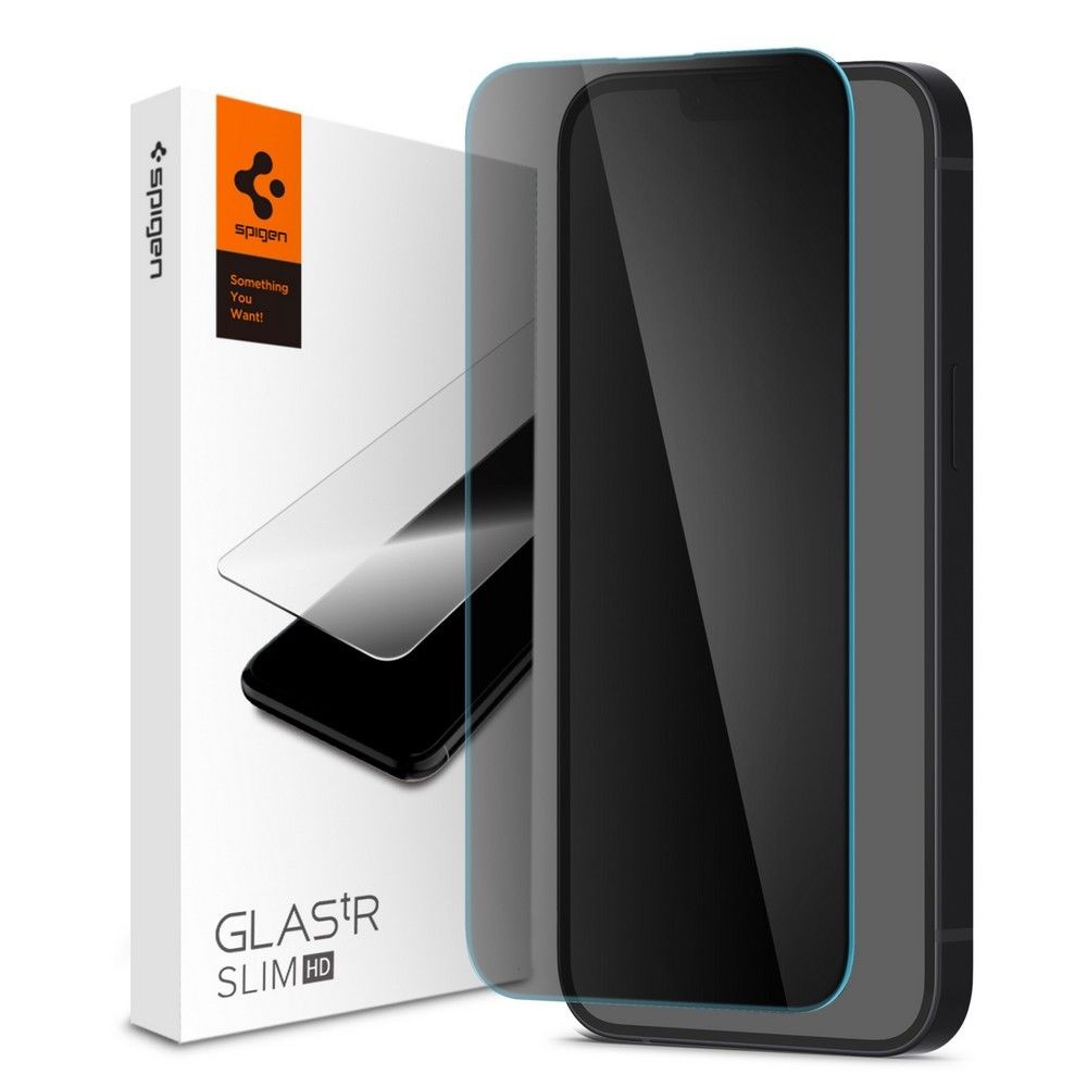 Privatum suteikiantis apsauginis grūdintas stiklas "Spigen Glass.Tr Slim Privacy" telefonui iPhone 13 / 13 PRO / 14