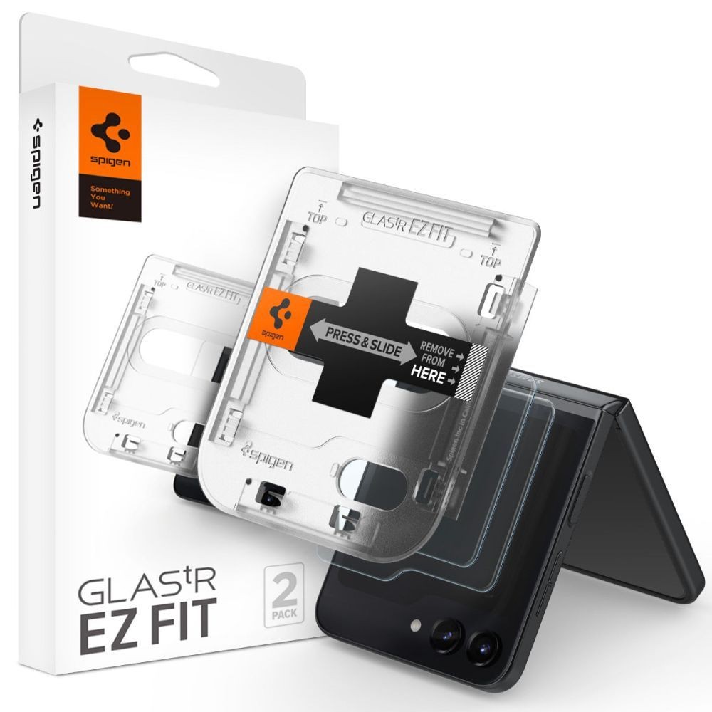 Skaidrus apsauginis grūdintas stiklas Spigen "Glas.Tr Ez Fit" (2vnt) telefonui Samsung Galaxy Z Flip 5
