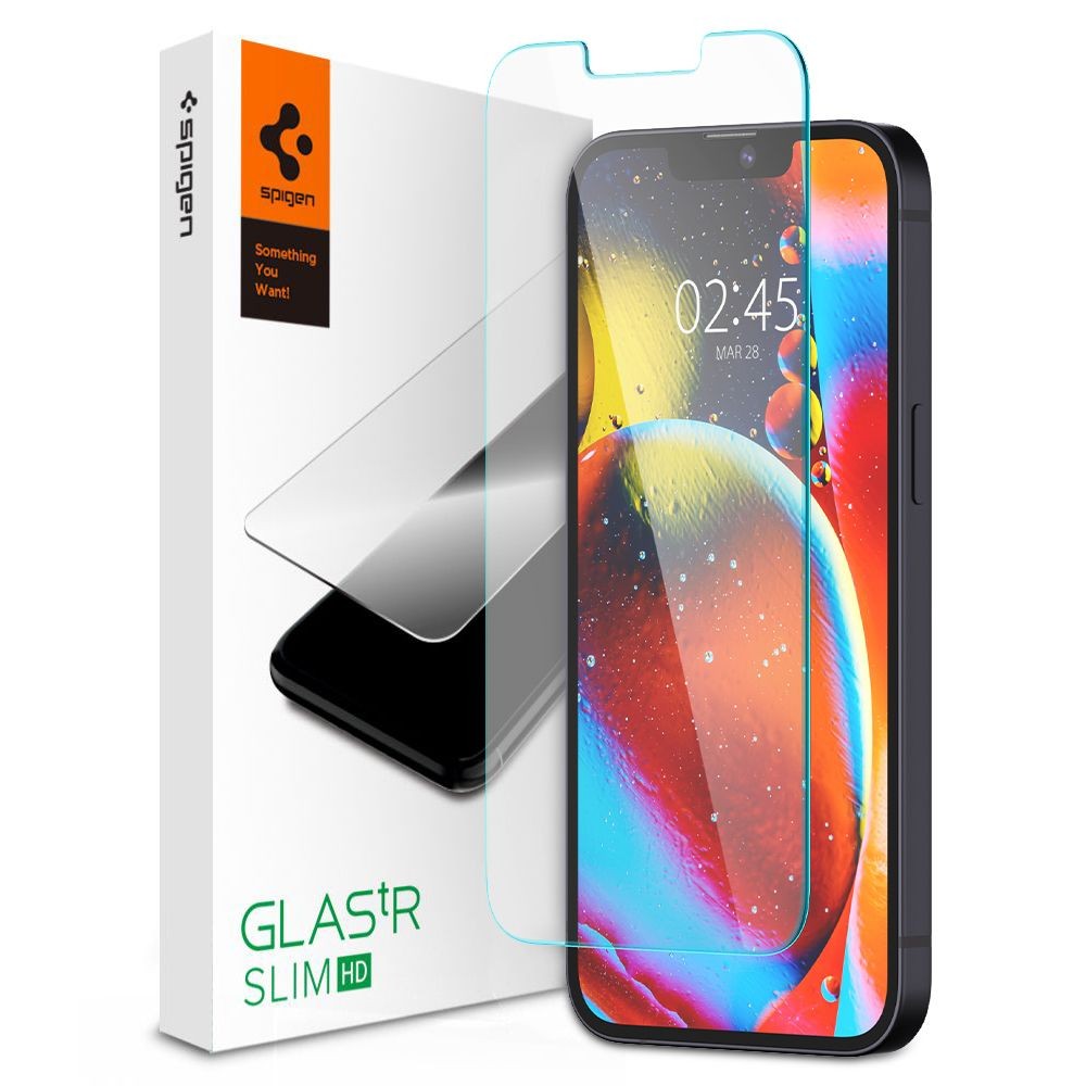 Skaidrus apsauginis grūdintas stiklas "Spigen Glas.Tr Slim" telefonui iPhone 13 Pro Max / 14 Plus