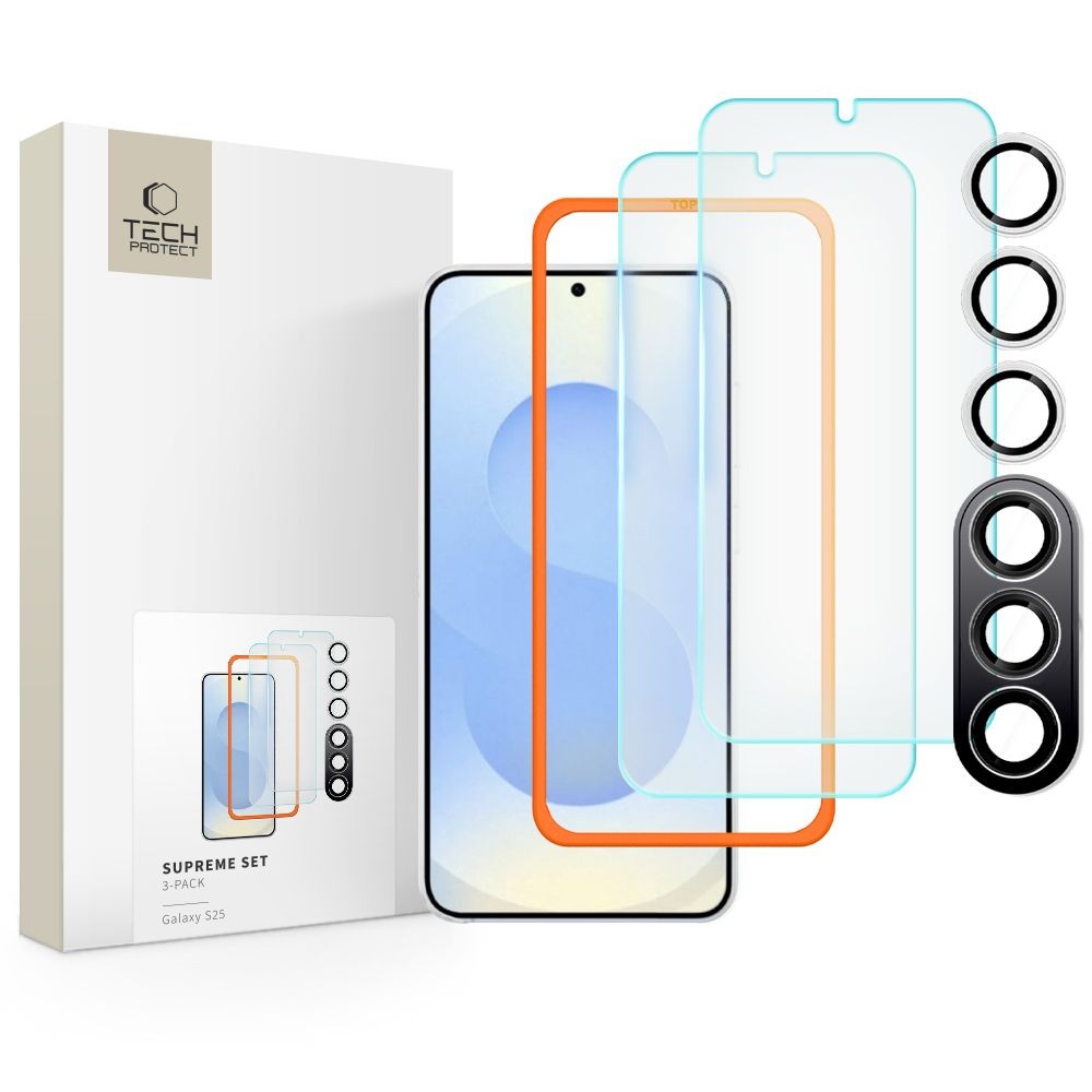 Apsauginių stikliukų rinkinys "Tech-Protect Supreme Set 3-Pack" telefonui Samsung Galaxy S25