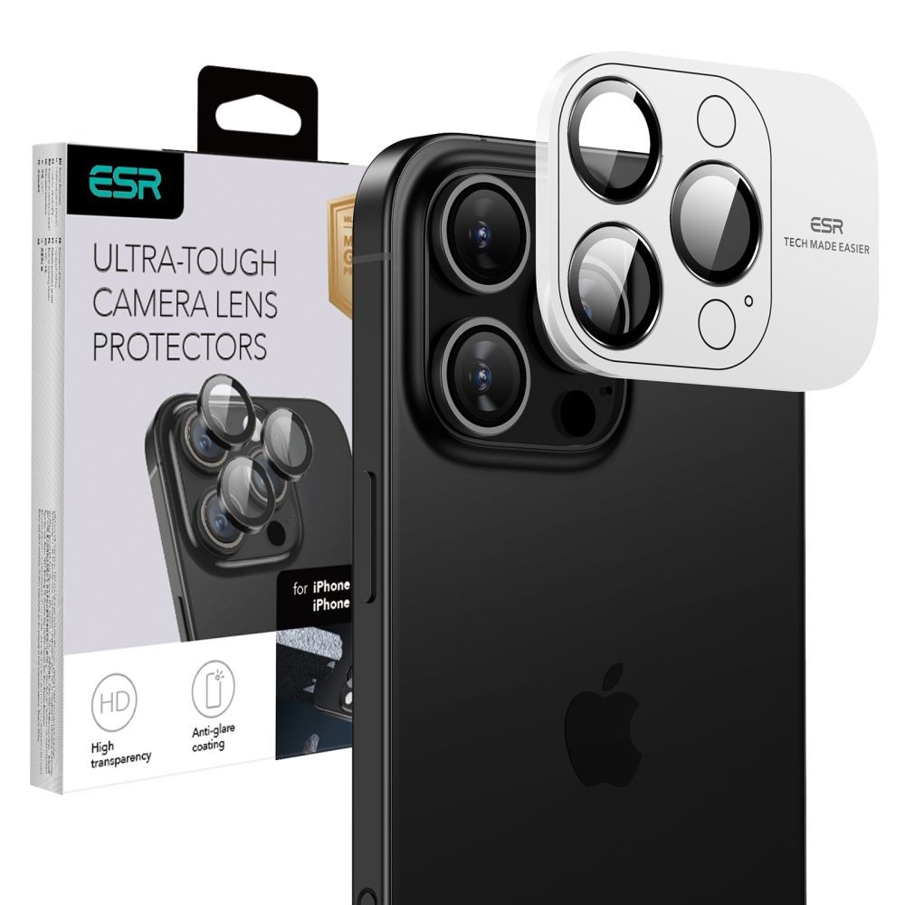 Juodos spalvos kameros apsauga "ESR Armorite Camera Protector" telefonui Apple iPhone 16 Pro / 16 Pro Max