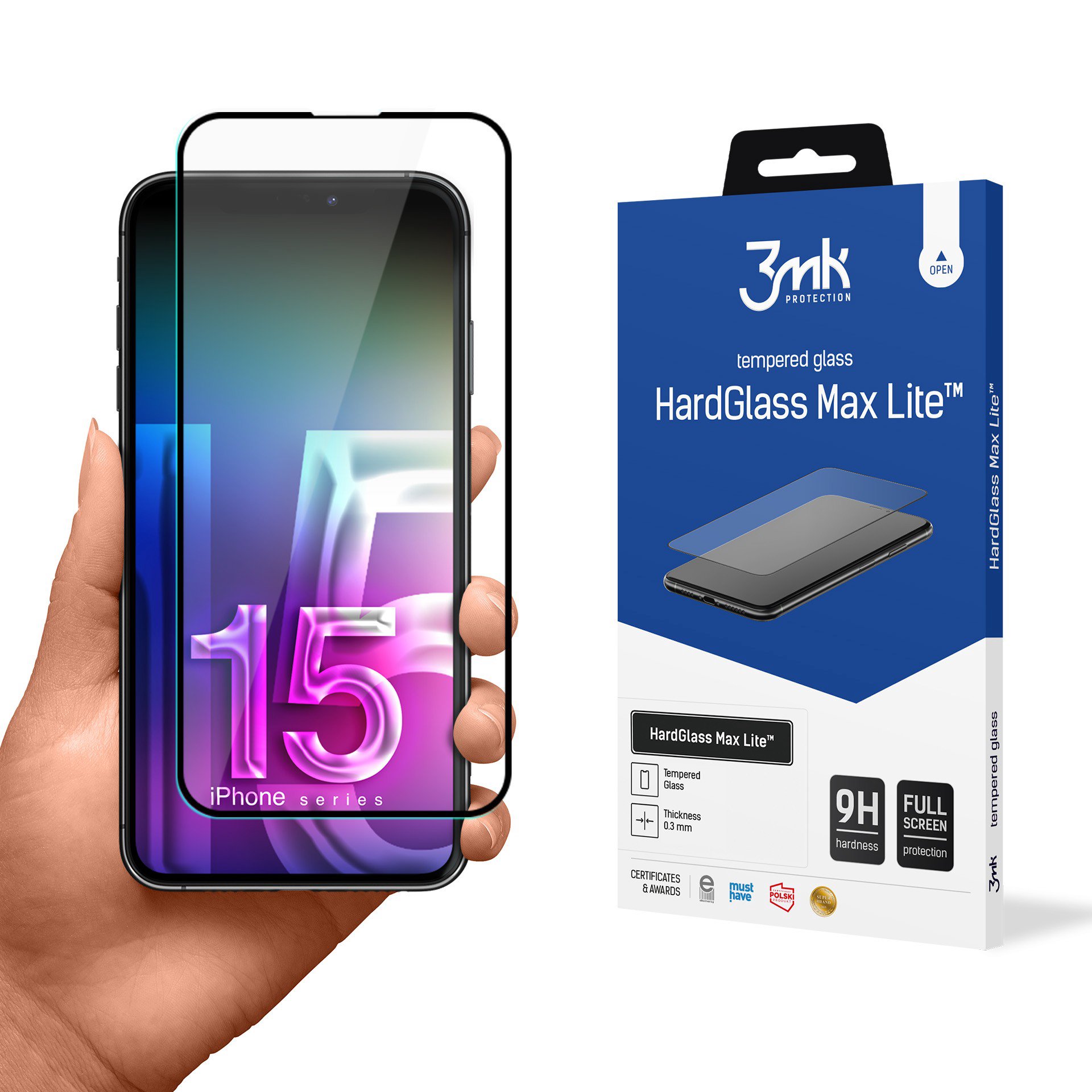 LCD apsauginis stikliukas 3mk Hard Glass Max Lite Apple iPhone 15 Pro juodas