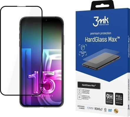 3MK Glass HardGlass Max iPhone 15 Pro Max 6.7" black/black, Fullscreen Glass