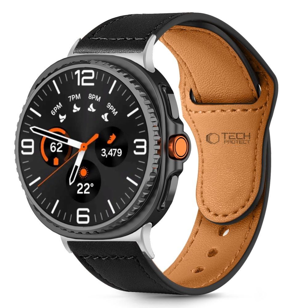 Juoda apyrankė "Tech-Protect Leatherfit" laikrodžiui Samsung Galaxy Watch 8 / Classic (40 / 44 / 46 MM)
