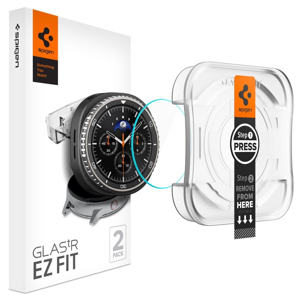 Apsauginis stiklas "Spigen Glas.Tr ”EZ-FIT” (2-vnt) su montavymo rėmeliu laikrodžiui Samsung Galaxy Watch 8 Classic (46 MM)